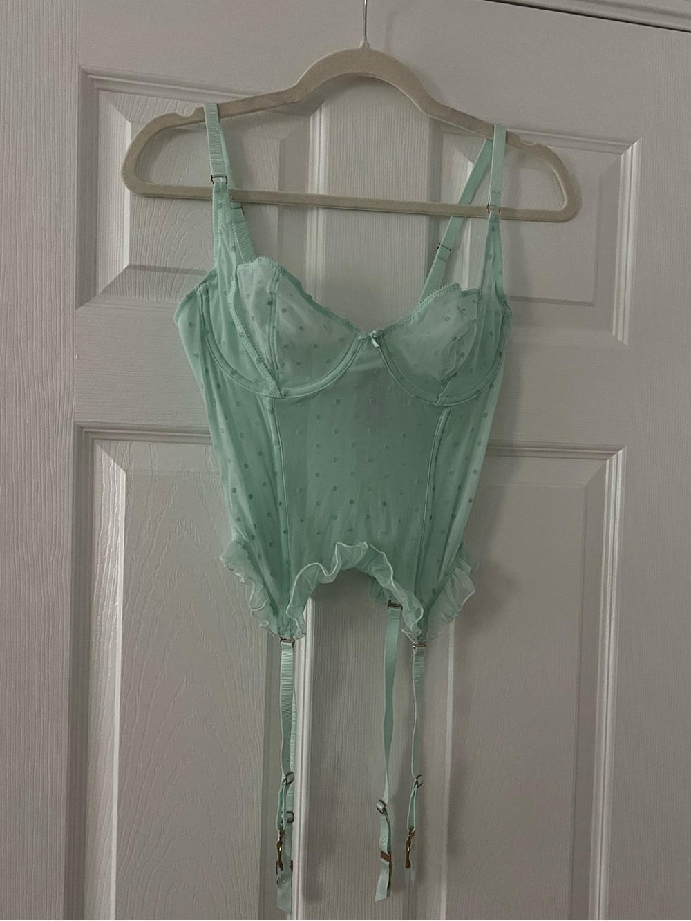 Savage X Fenty Mint Flock Dot Bustier with Garter Straps